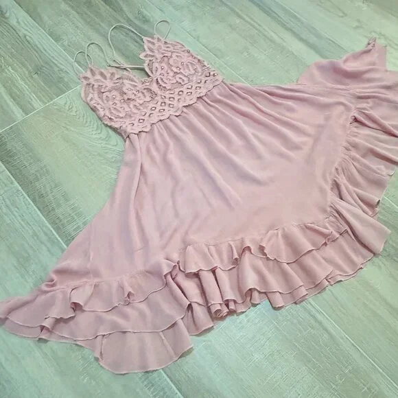 Free People Womens Adella Flowy lace Slip Dress Dusty Rose Pink Size ? Women's - Picture 12 of 14
